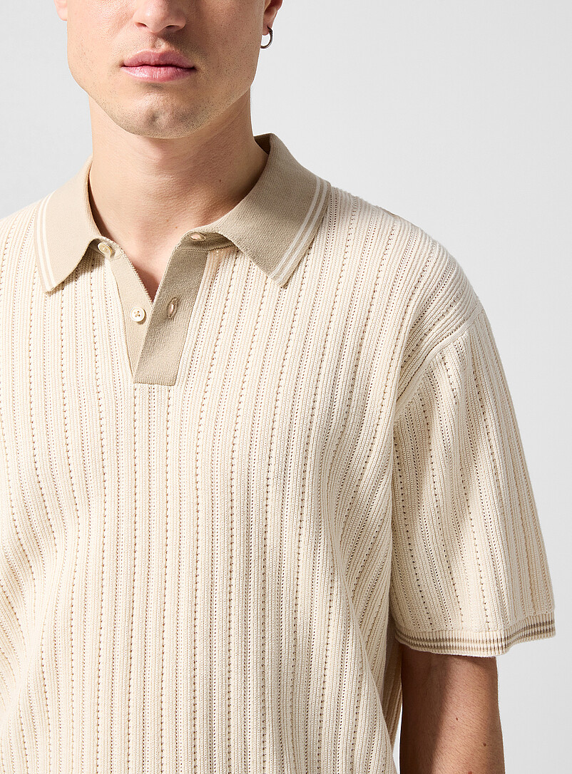 Contrasting collar pointelle pattern polo shirt product image 2