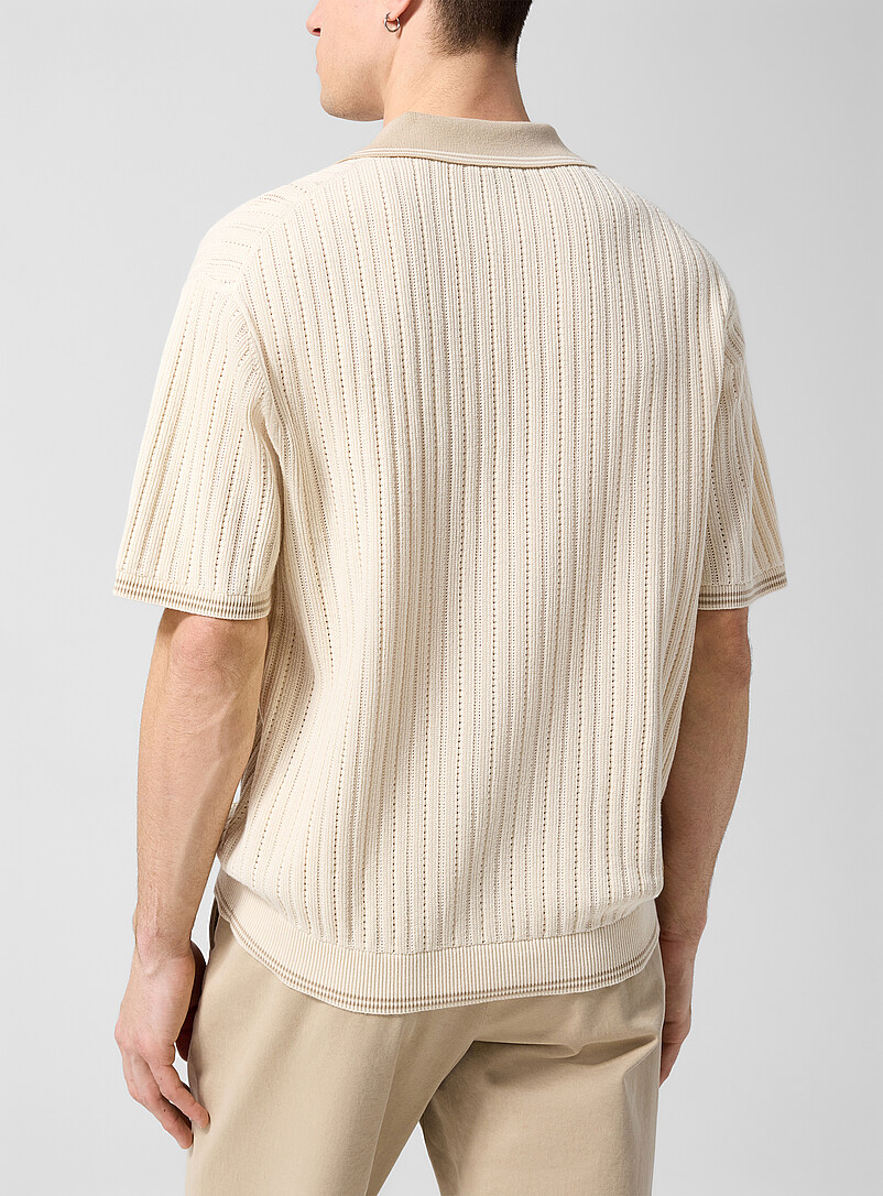Contrasting collar pointelle pattern polo shirt product image 3