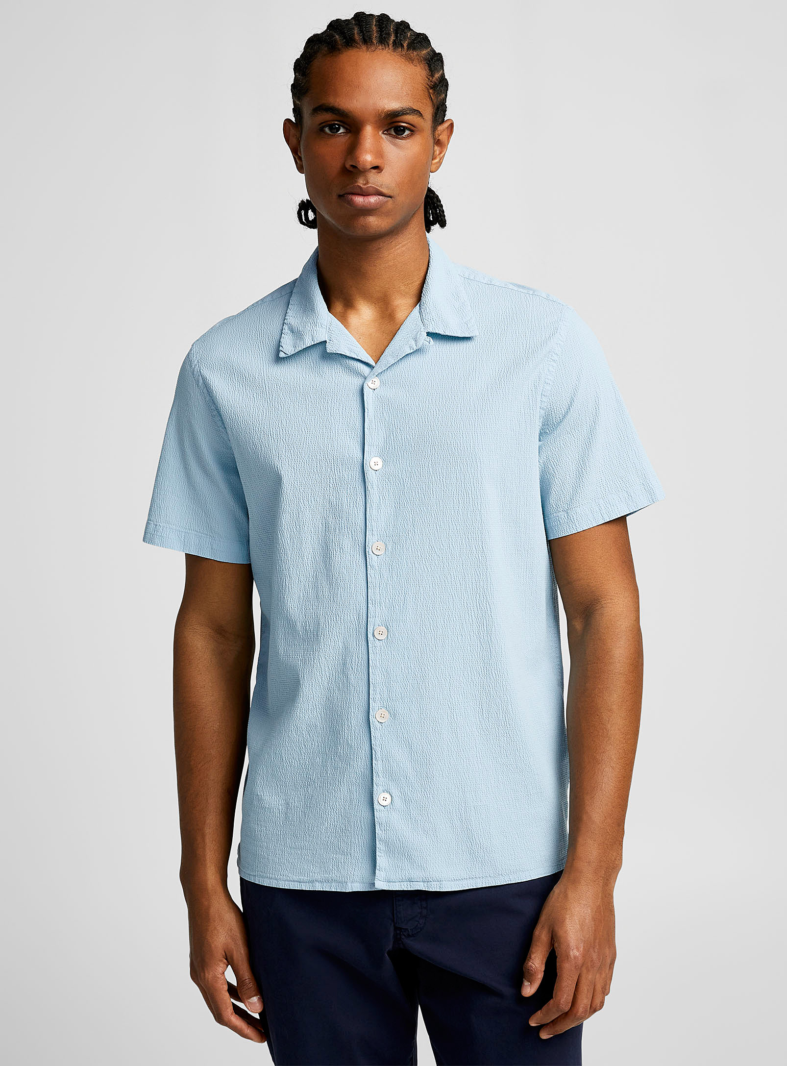 Ps By Paul Smith Blue Textured Shirt In Baby Blue