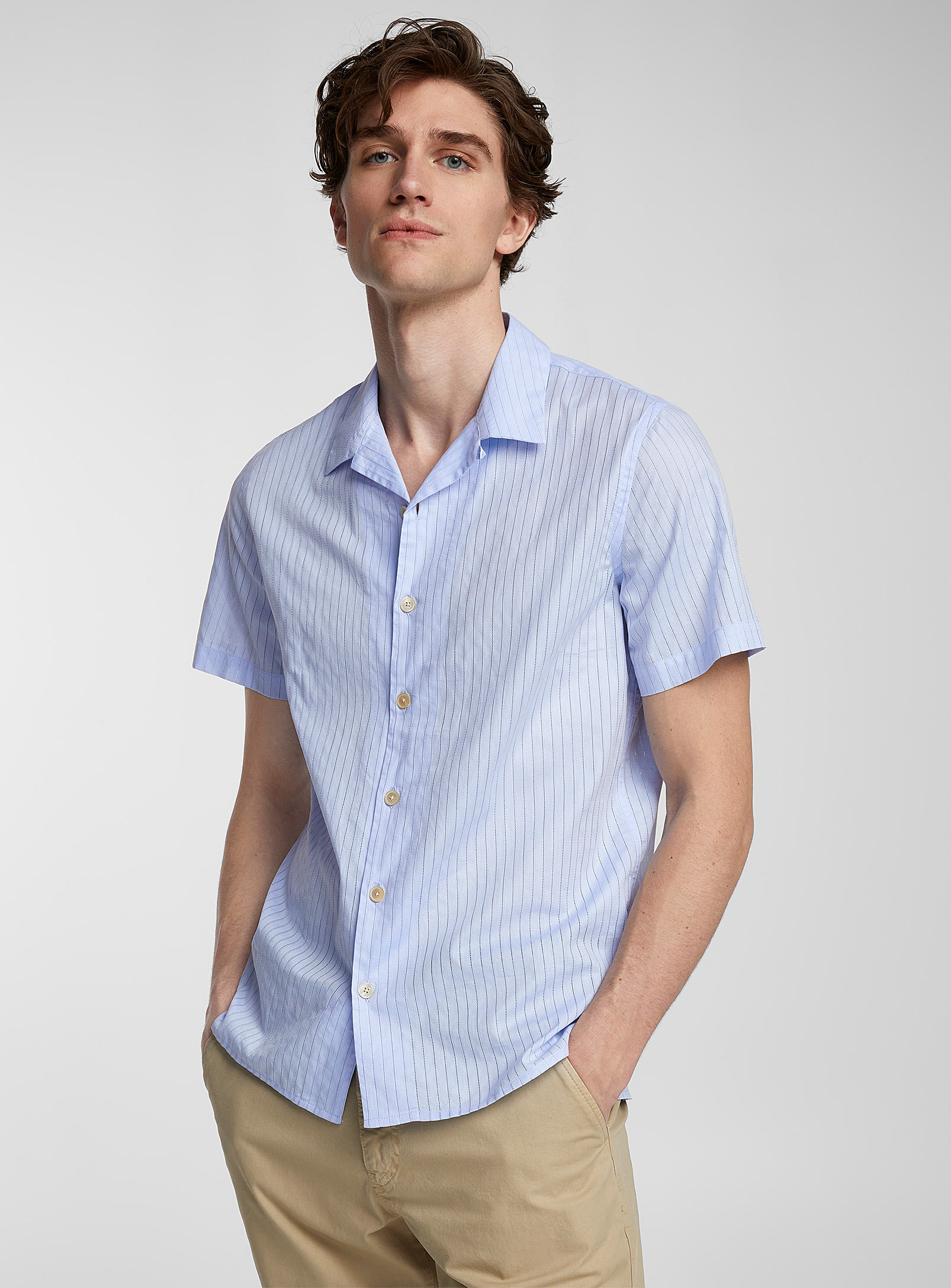 Ps By Paul Smith Openwork Stripes Shirt In Baby Blue