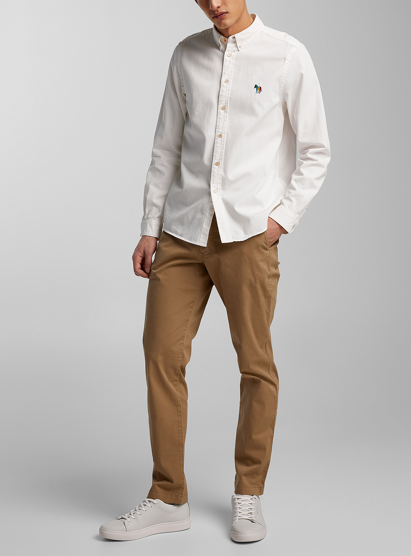 Ps By Paul Smith Embroidered Zebra Twill Shirt In Cream Beige