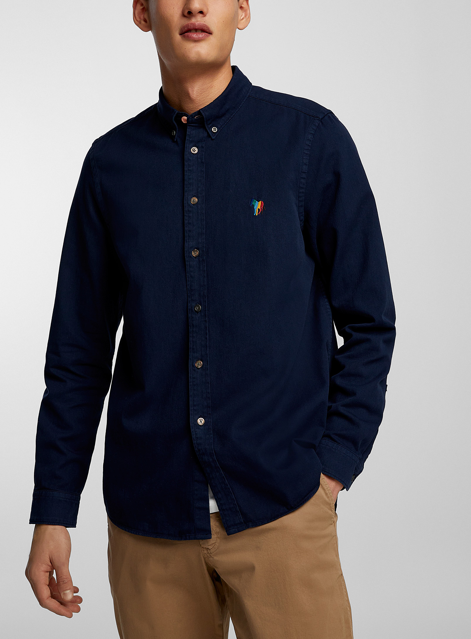 Ps By Paul Smith Zebra-patch Cotton Shirt In Marine Blue
