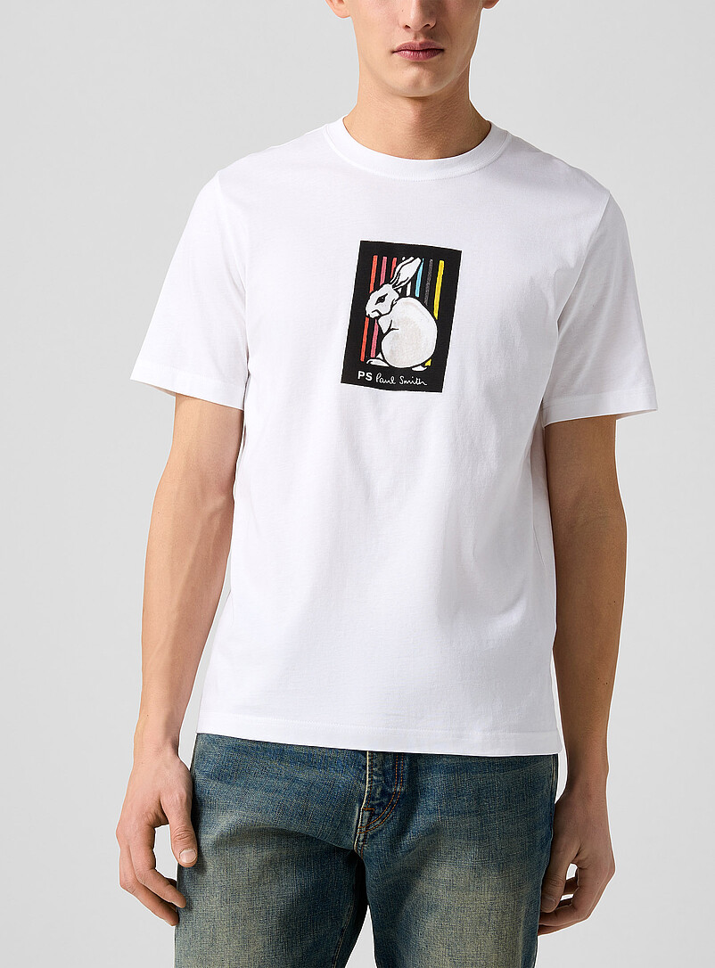 Striped Rabbit Print T-Shirt