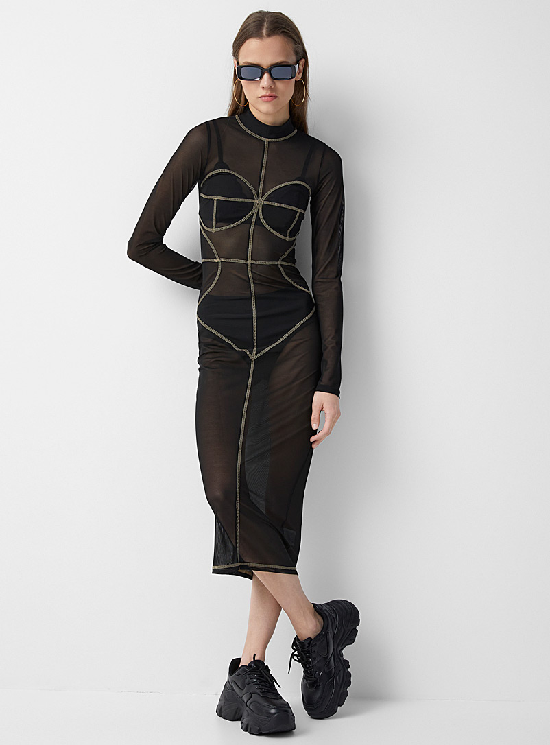 Twik Black Accent seams mesh dress for women