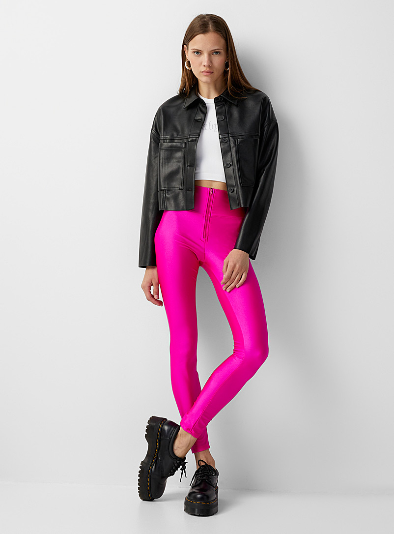 Twik Pink Zippered metallized legging for women