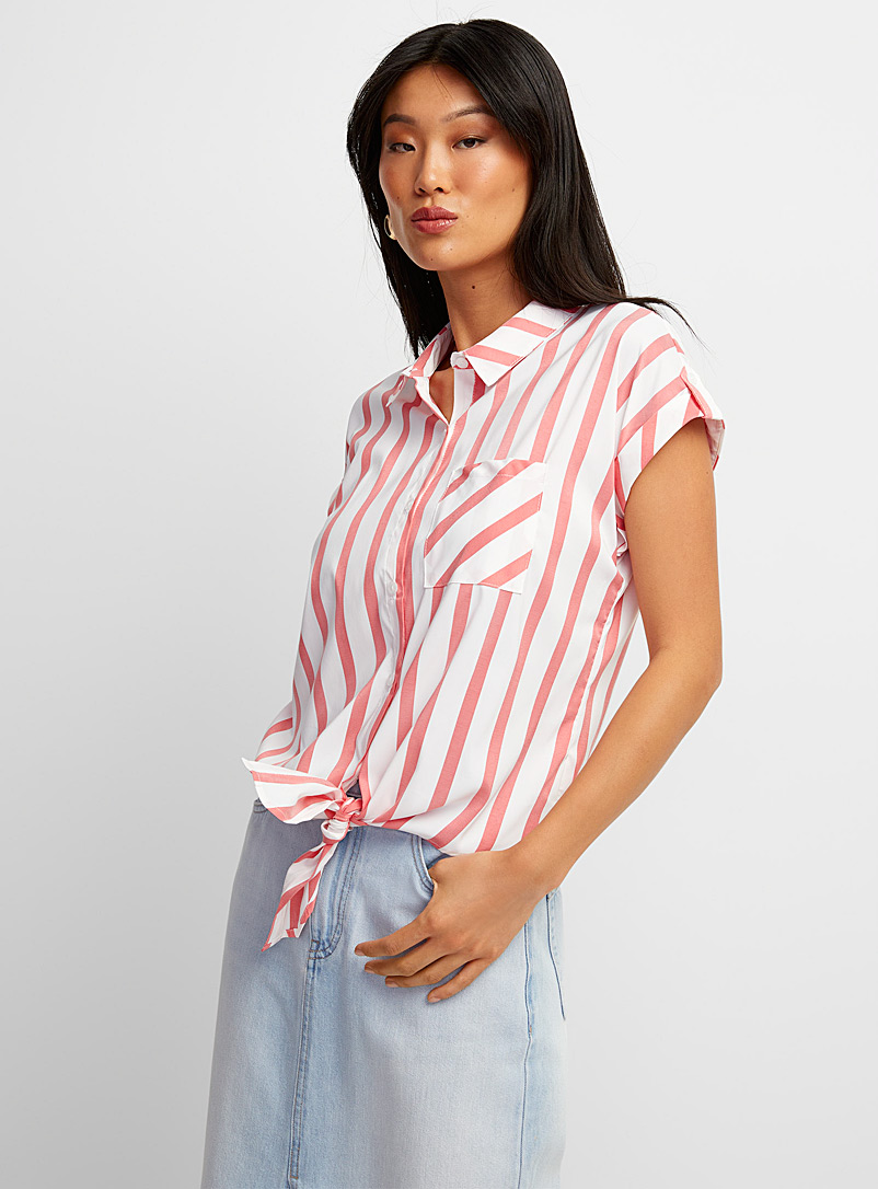 Icône Patterned Red Tie-waist striped blouse for women