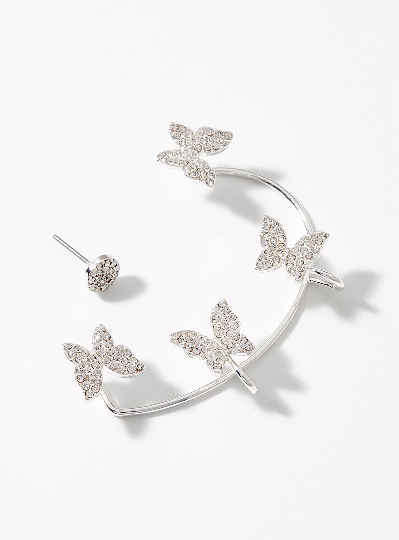 Simons Silver Shimmery butterfly earring and cuff 2-piece set for women