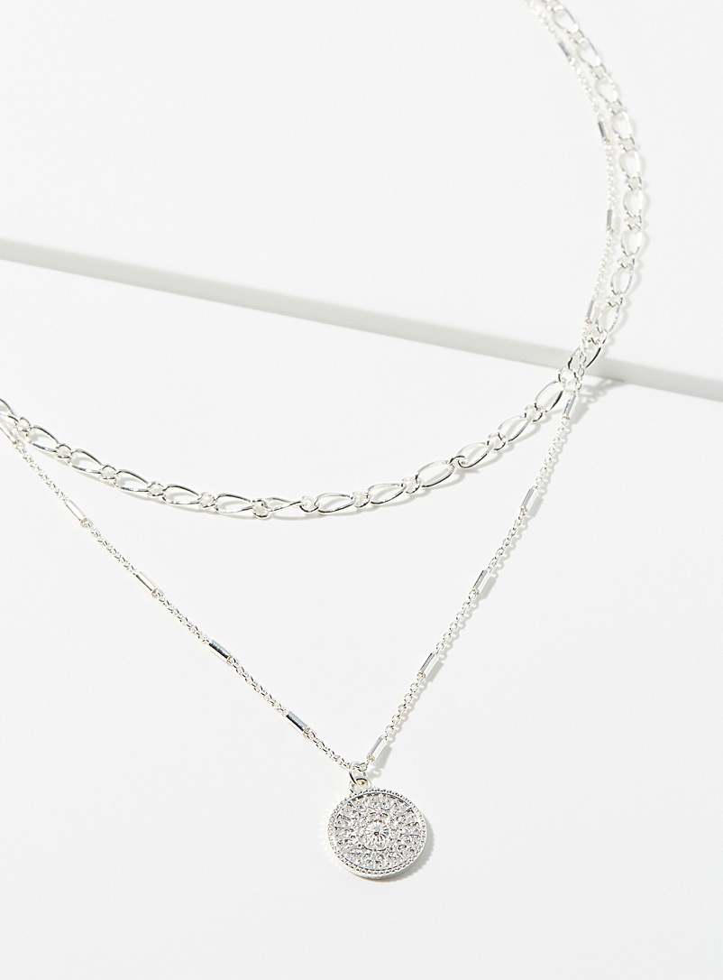 Simons Silver Textured medallion multi-strand necklace for women