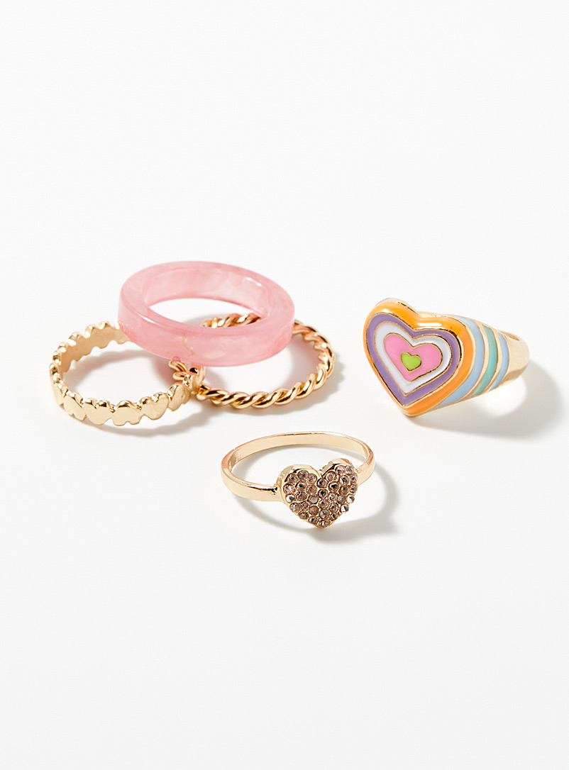 Simons Assorted Striped heart rings Set of 5 for women
