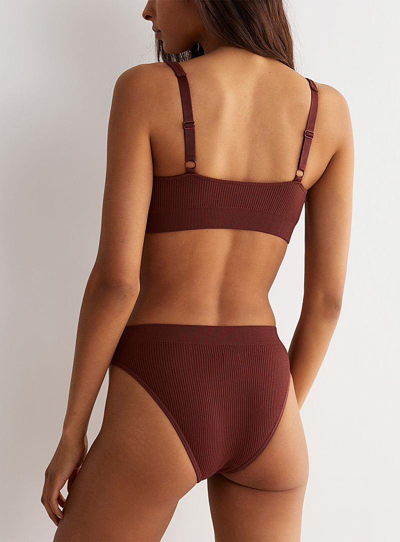 Miiyu Brown Ribbed recycled nylon bikini panty for women
