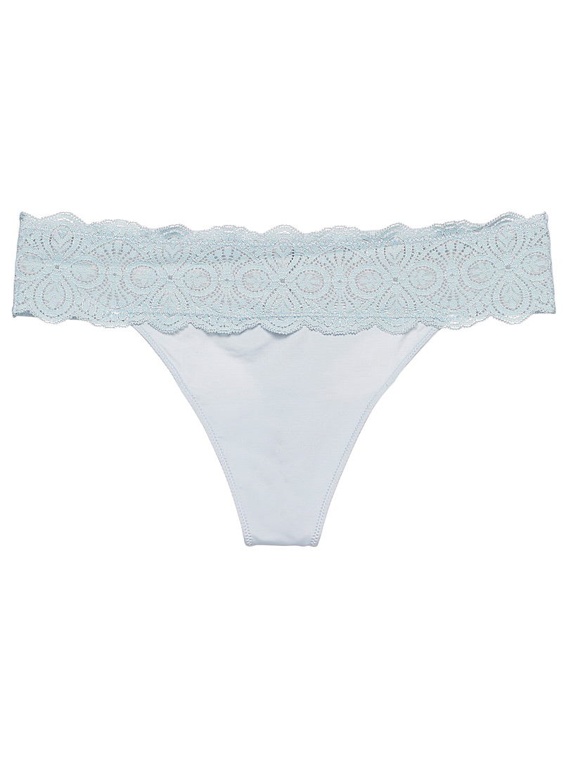 Miiyu Light blue  Microfibre and lace thong for women