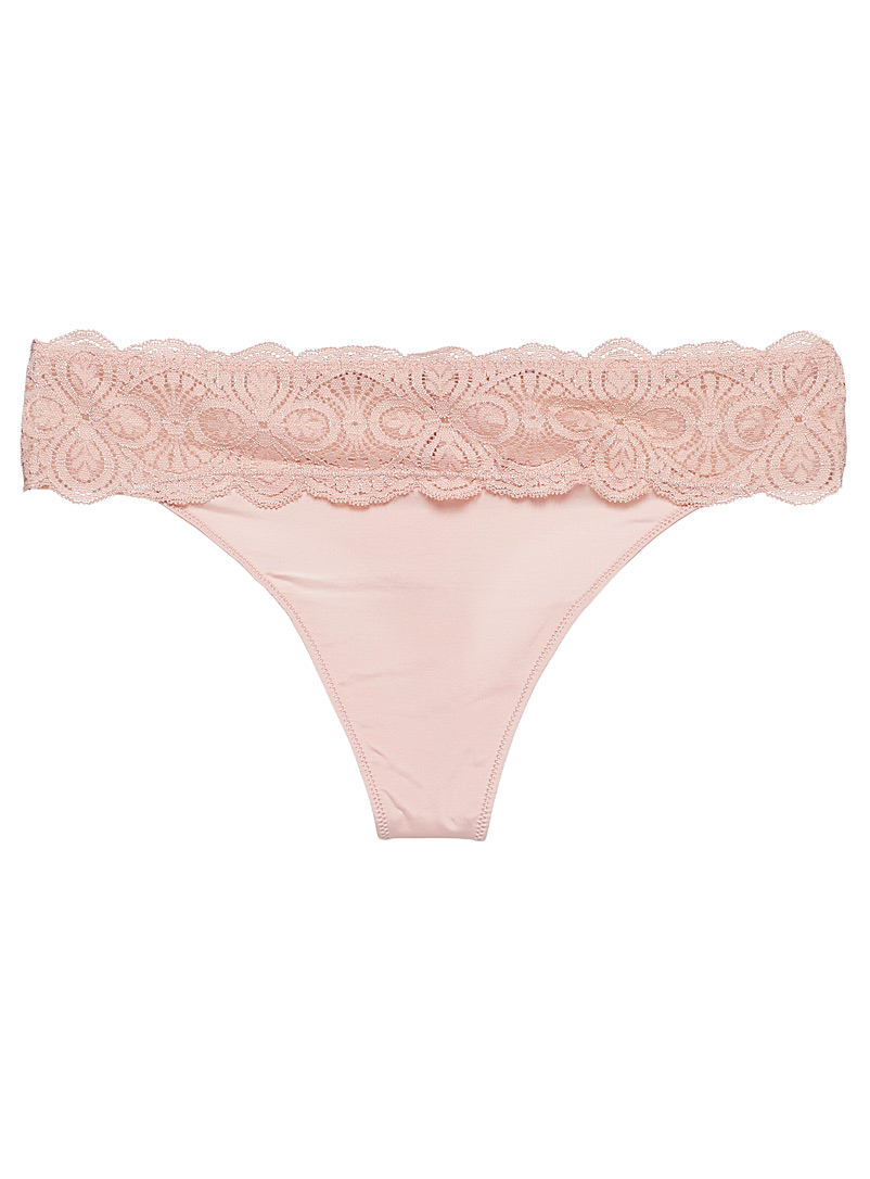Miiyu Pink Microfibre and lace thong for women