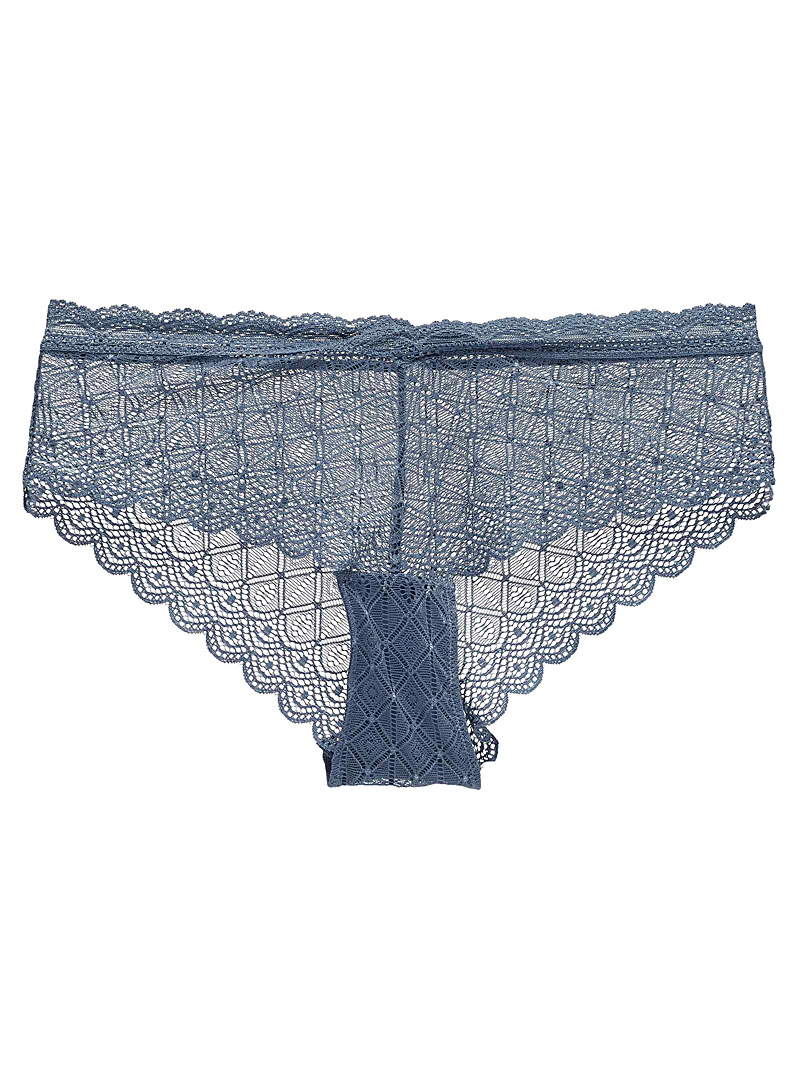 Miiyu Blue Openwork lace Brazilian panty for women