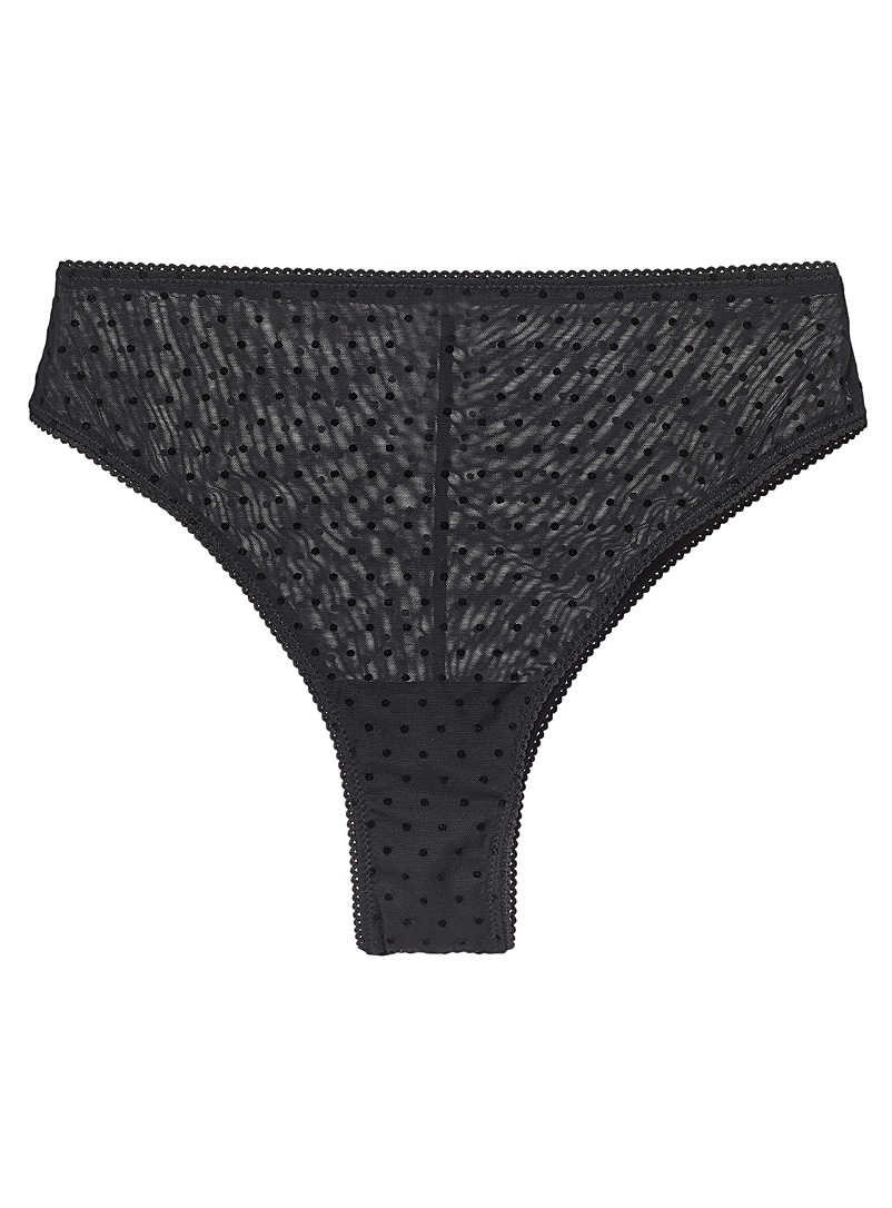 Miiyu Patterned Black Flocked dot high-rise Brazilian panty for women