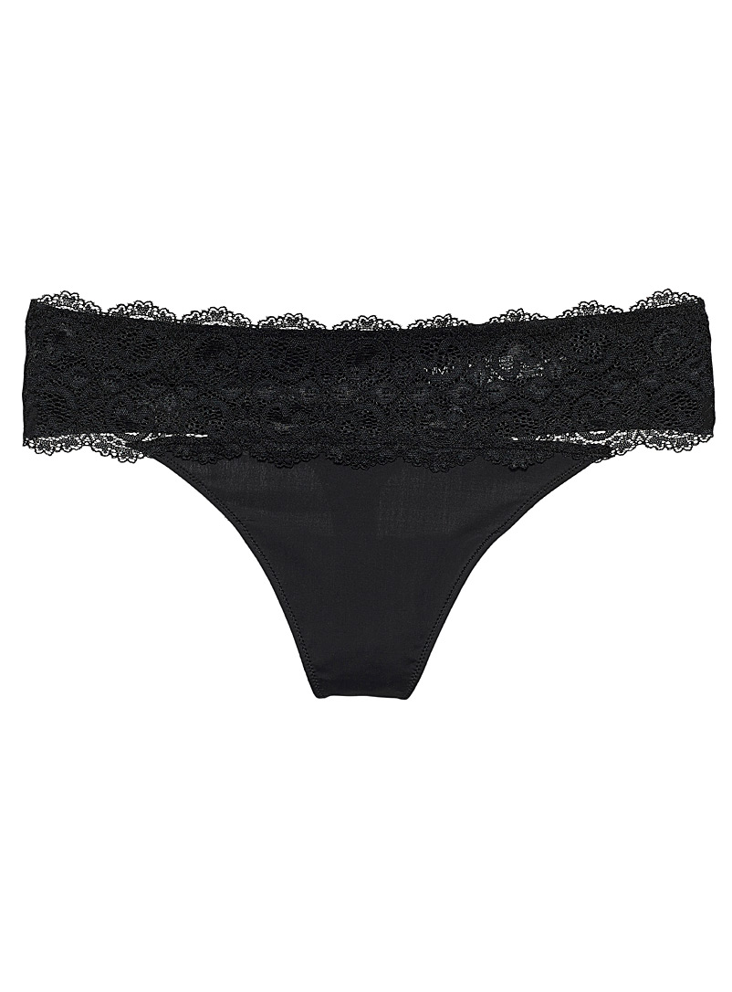 Miiyu Black Recycled nylon lace accent thong for women