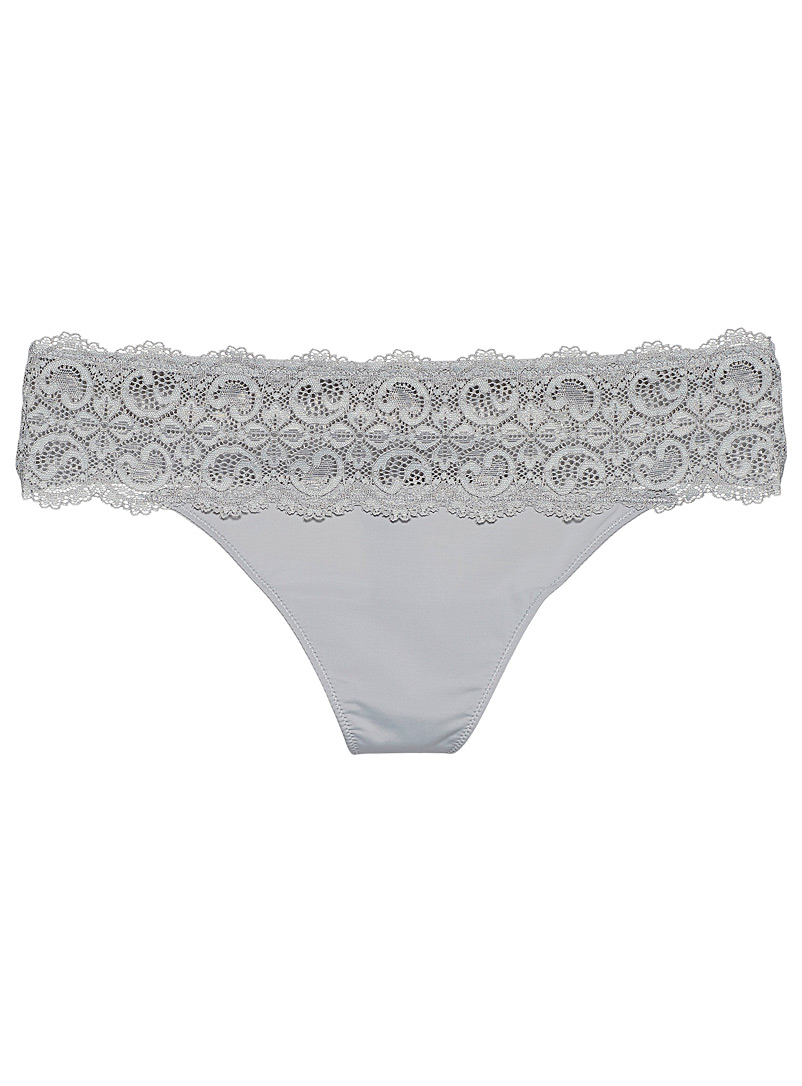 Miiyu Grey Recycled nylon lace accent thong for women