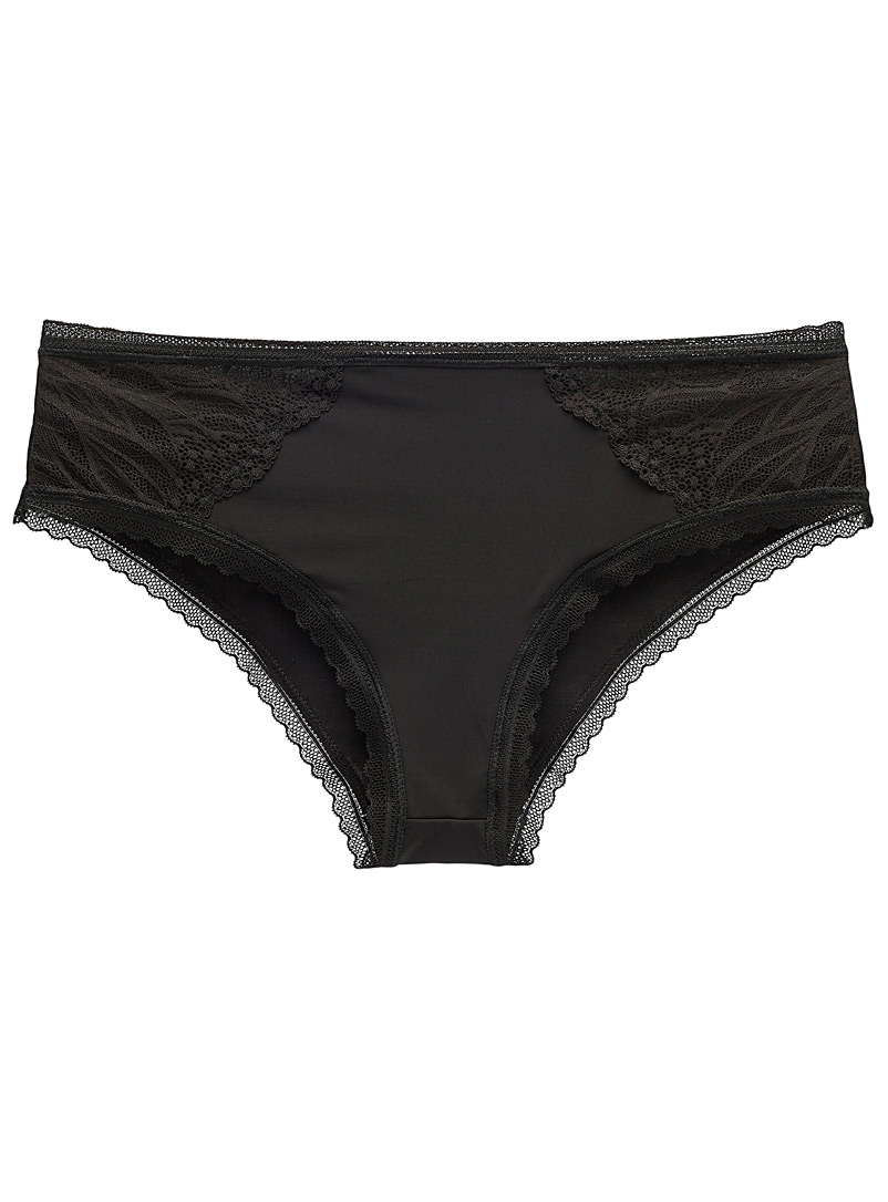 Miiyu Black Recycled nylon lace and microfibre hipster for women