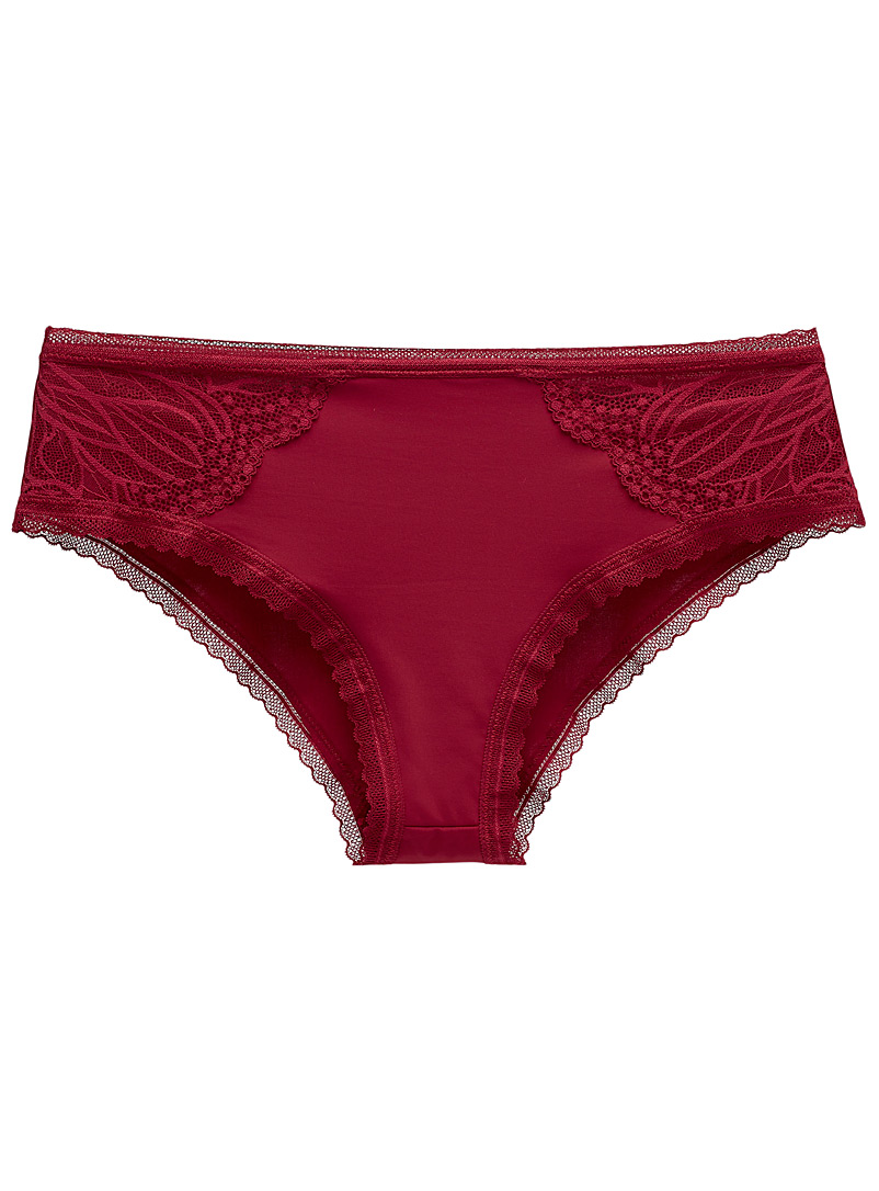 Miiyu Ruby Red Recycled nylon lace and microfibre hipster for women