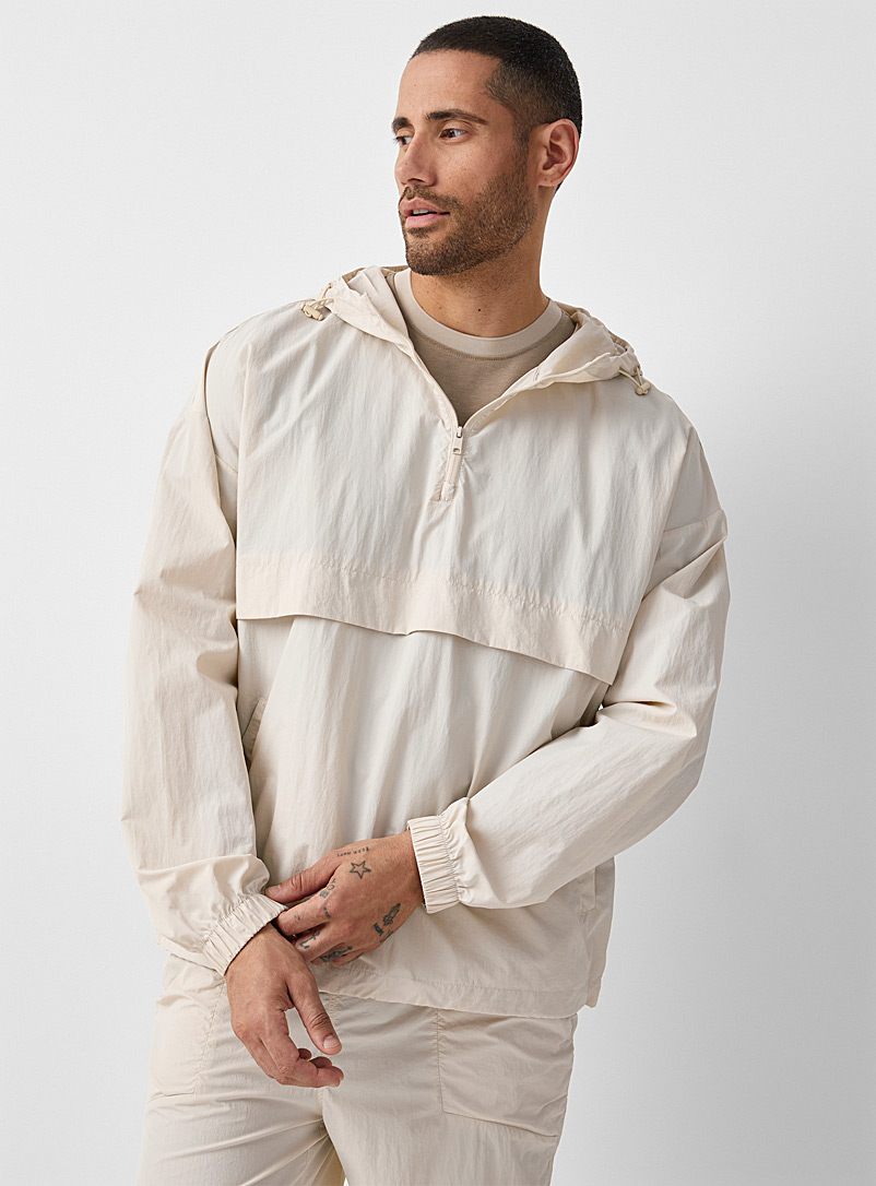 Le 31 Ecru/Linen Polygiene® recycled nylon hoodie Innovation collection for men