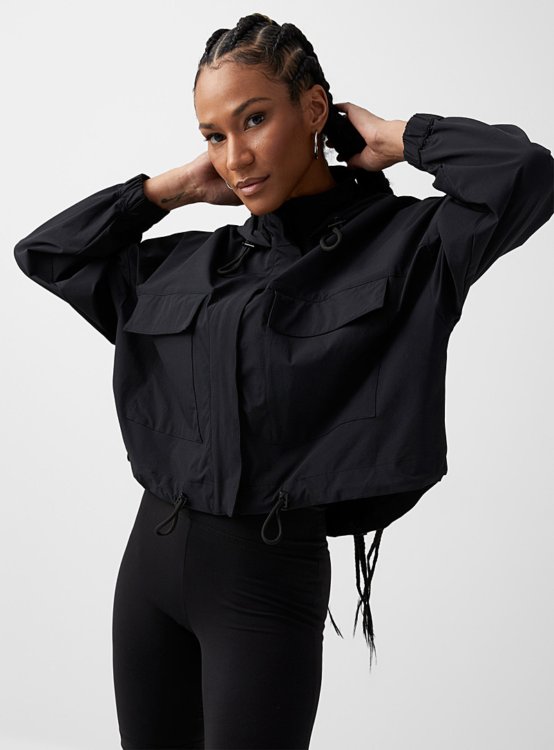 Icône Black Utilitarian nylon jacket for women