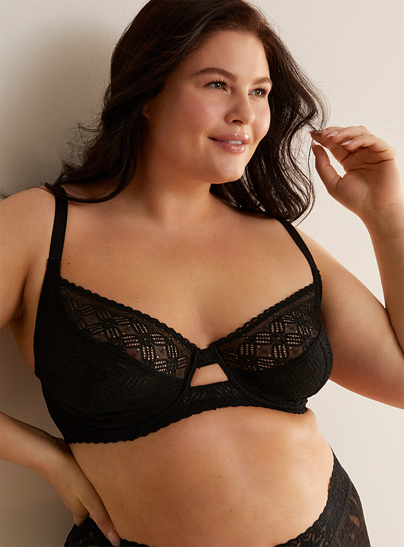 Miiyu Black Orion lace and insert full-coverage bra Plus size for women