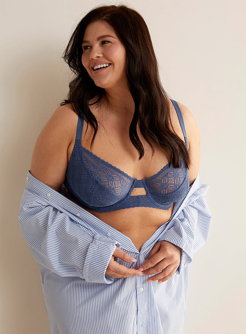 Miiyu Dark Blue Cutout and lace Orion full-coverage bra Plus size for women