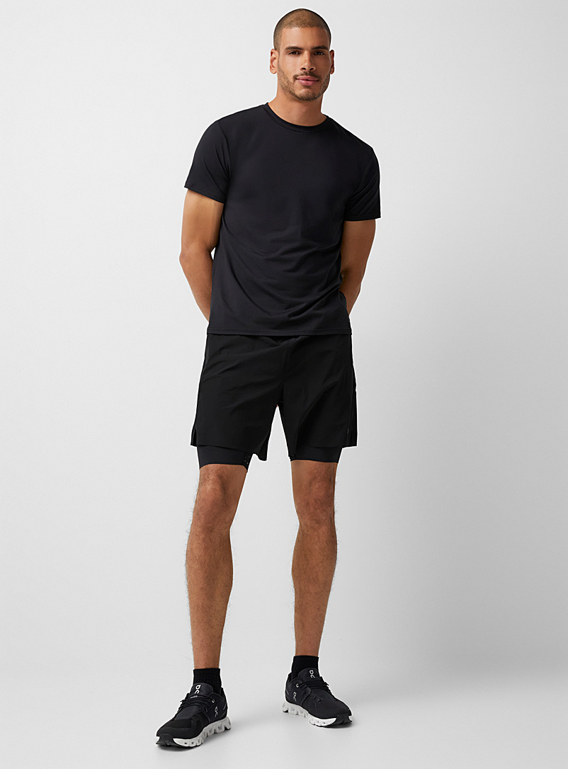 I.FIV5 Black Stretch fabric 2-in-1 short for men