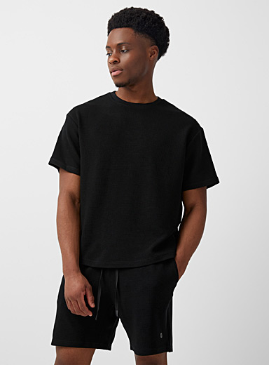 I.FIV5 Black 3D waffled jersey T-shirt for men