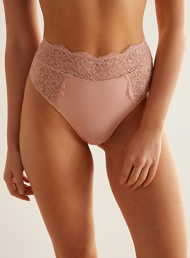 Miiyu Dusky Pink Floral lace high-rise panty for women