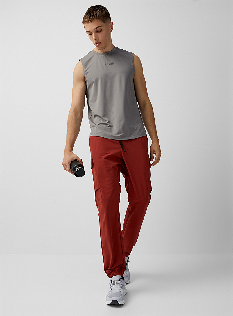 I.FIV5: Le jogger cargo toile extensible Rouge foncé-vin-rubis pour homme