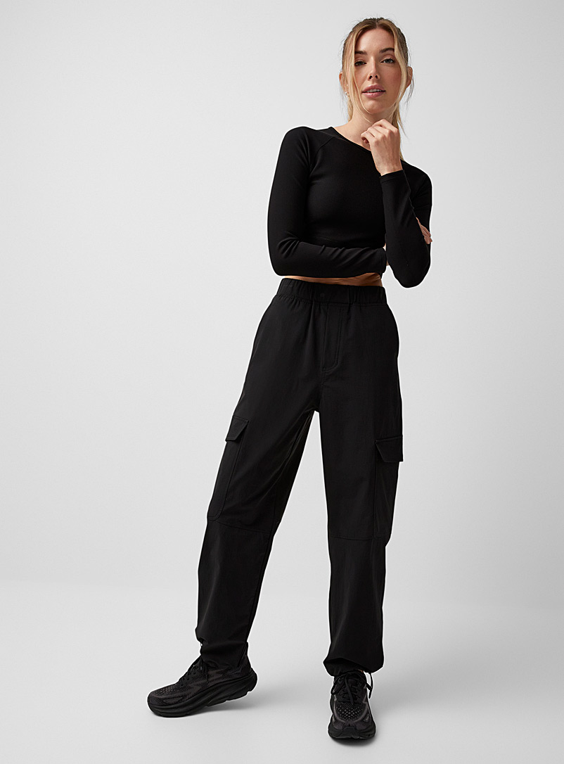 I.FIV5 Black Stretch weave cargo joggers for women