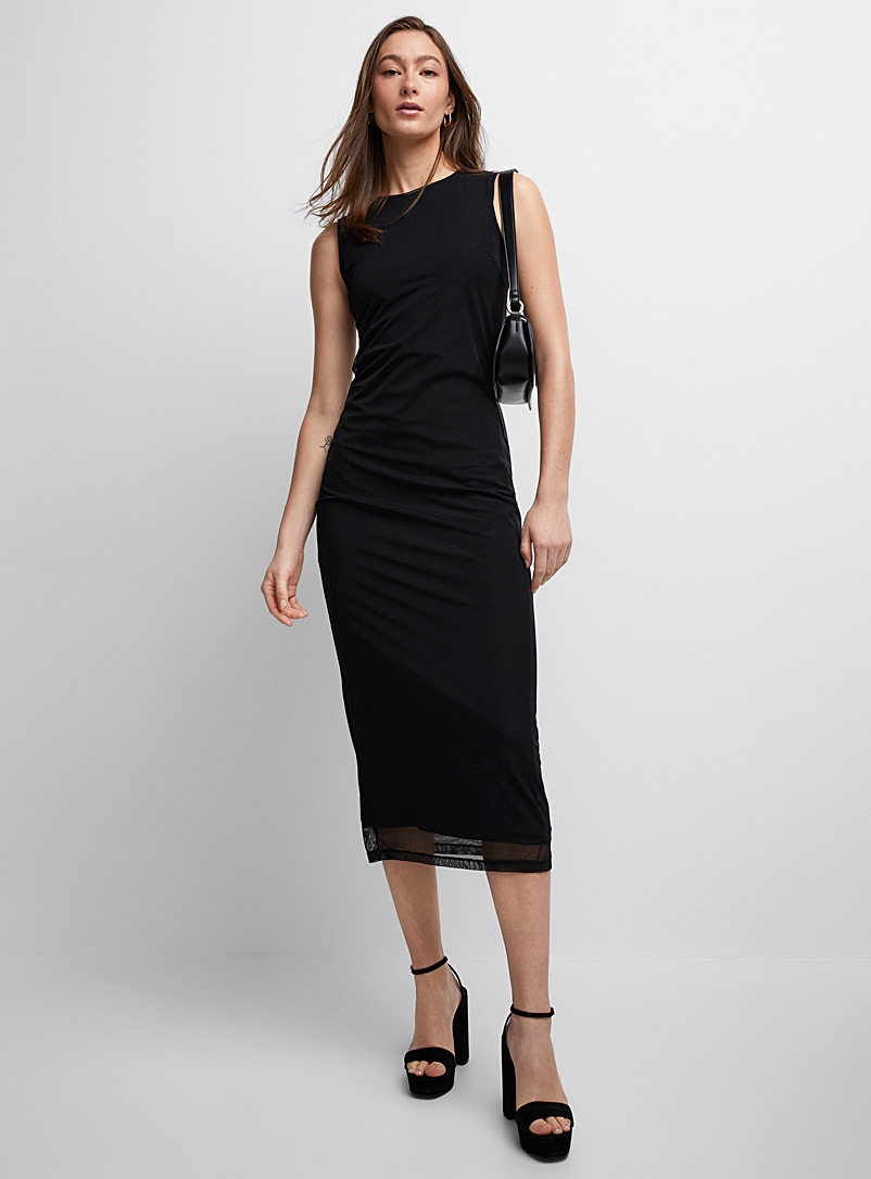 Icône Black Sleeveless micromesh maxi dress for women