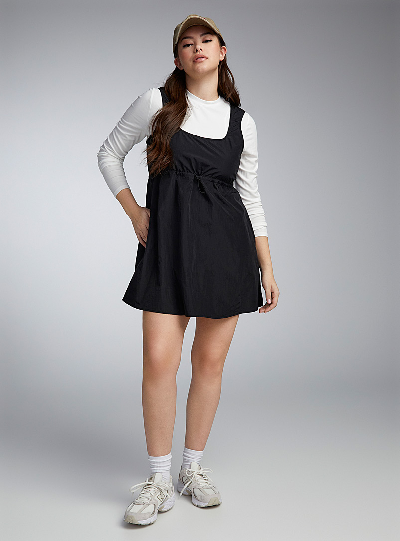 Twik Black Recycled nylon apron dress for women