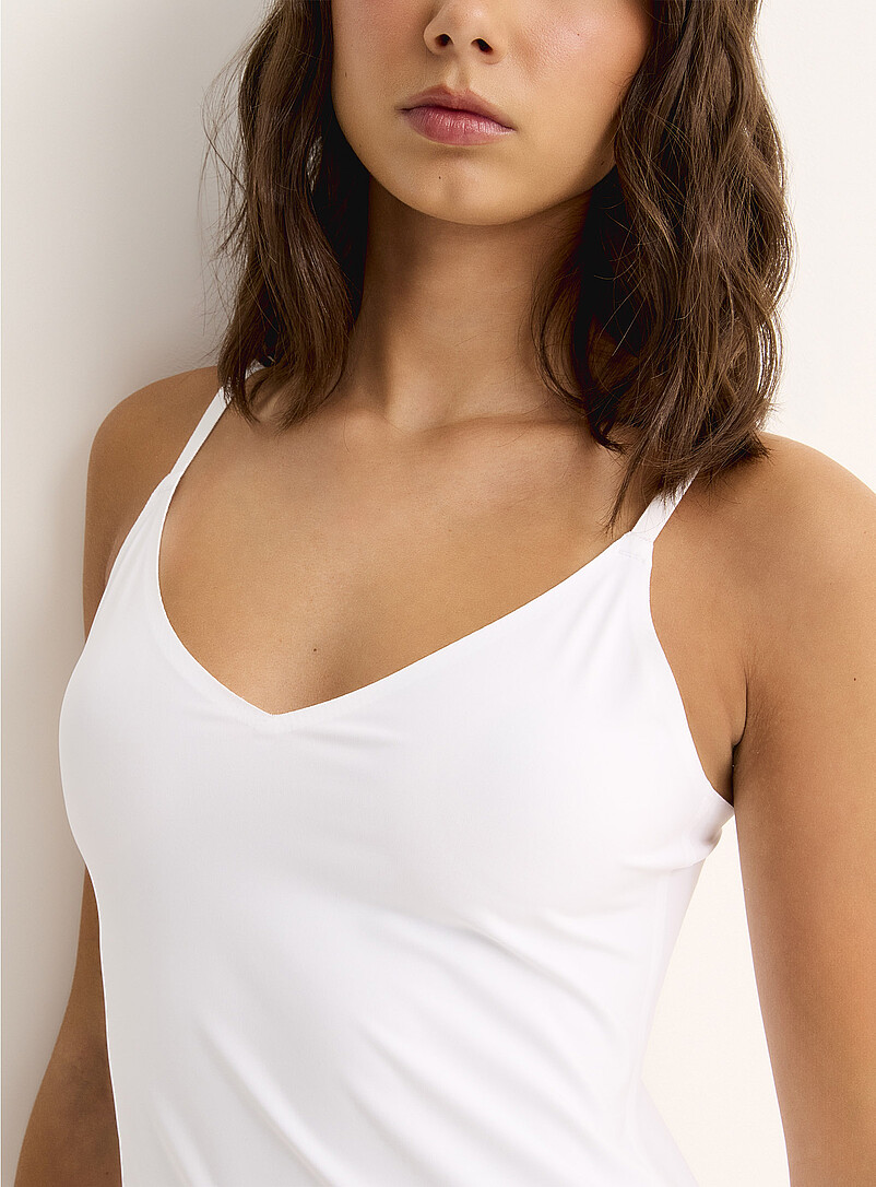 Miiyu Beige Laser-cut V-neck slip for women