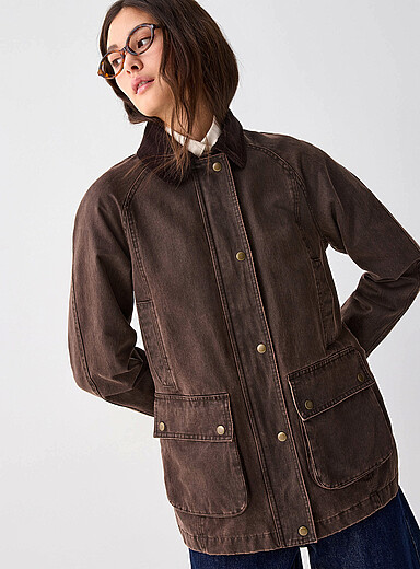 Waxed-finish ribbed-collar jacket