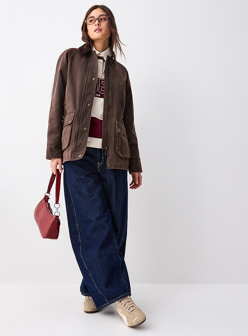 Twik Chocolate/Espresso Waxed-finish ribbed-collar jacket for women