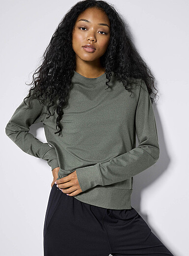 I.FIV5: Le sweat col rond jersey ultradoux Kaki - Sauge - Olive pour femme