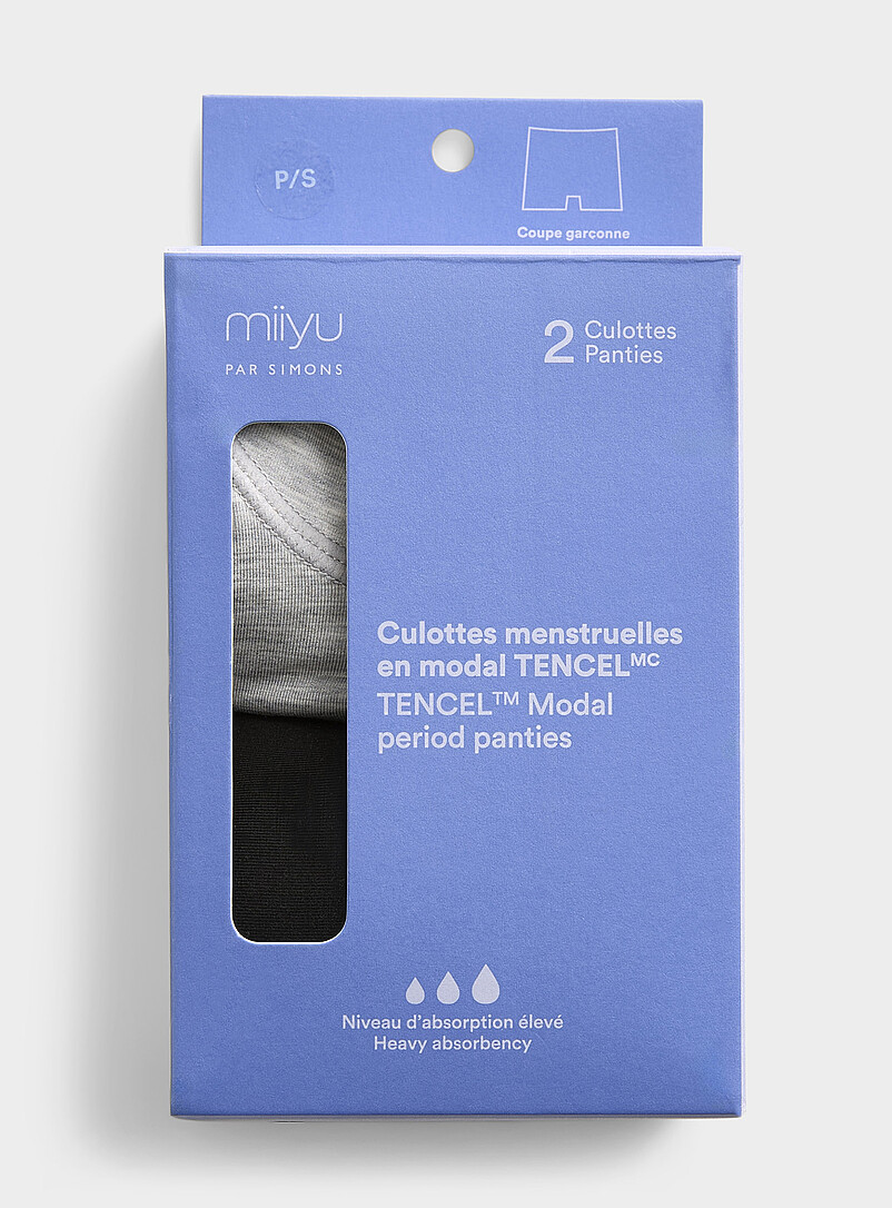 Miiyu Black and grey Stretch boxer period panties Absorption: high 2-pack for women