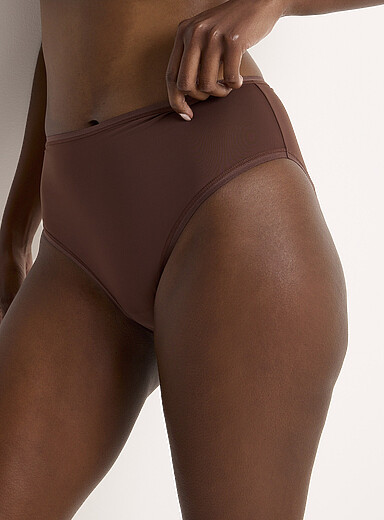 Miiyu Hazelnut Microfibre high-waist elastic-trim bikini panty Recycled nylon for women