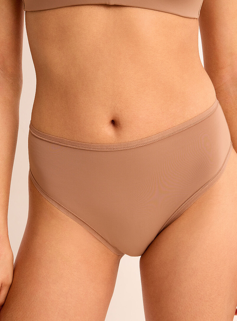 Miiyu Beige Microfibre high-waist elastic-trim bikini panty Recycled nylon for women