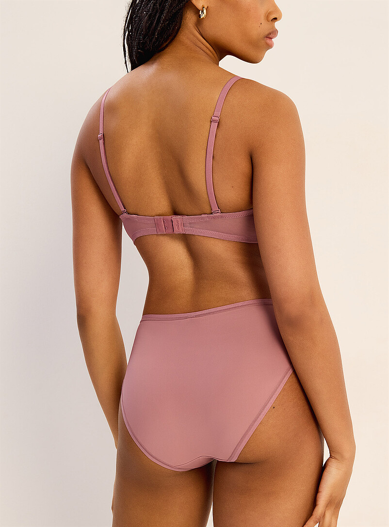 Miiyu Beige Microfibre high-waist elastic-trim bikini panty Recycled nylon for women