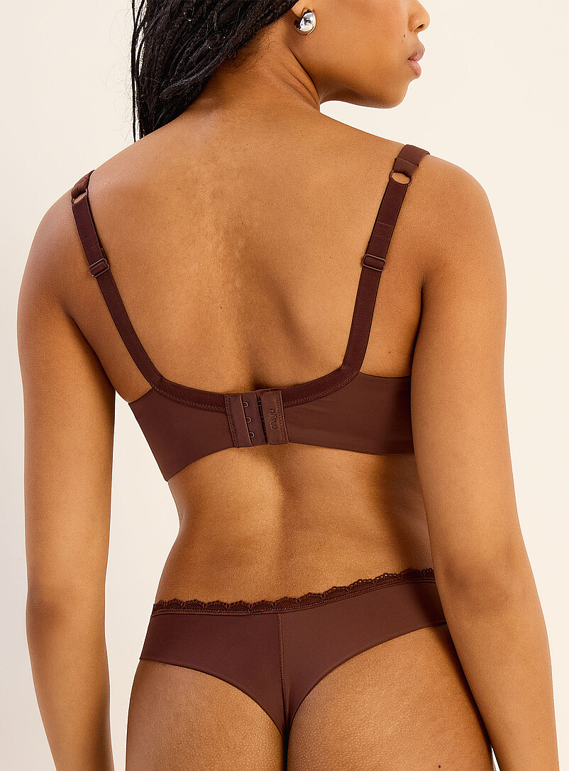 Miiyu Light Brown Lace trim microfibre thong Recycled nylon for women