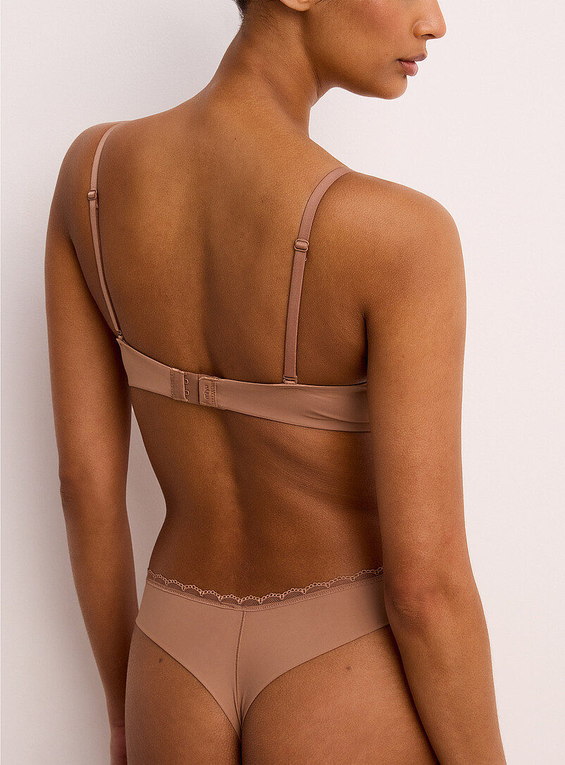 Miiyu Light Brown Lace trim microfibre thong Recycled nylon for women
