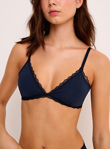Miiyu Indigo/Dark Blue Scalloped-edge padded triangle bralette for women