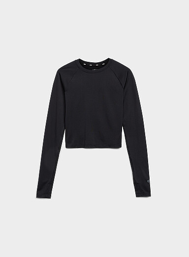 I.FIV5: Le t-shirt court microperfor&eacute; manches longues Noir pour femme