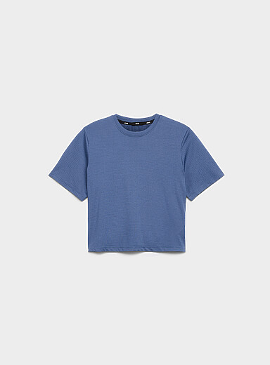 I.FIV5 Slate Blue Micro-perforated cropped T-shirt for women