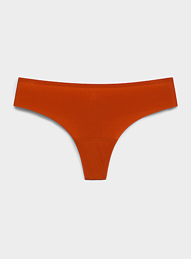 Miiyu Citrus/Bright Orange Mini-rib laser-cut thong Recycled nylon for women