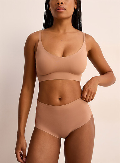 Miiyu: Le bikini taille haute coup&eacute; laser Nylon recycl&eacute; Brun clair pour femme