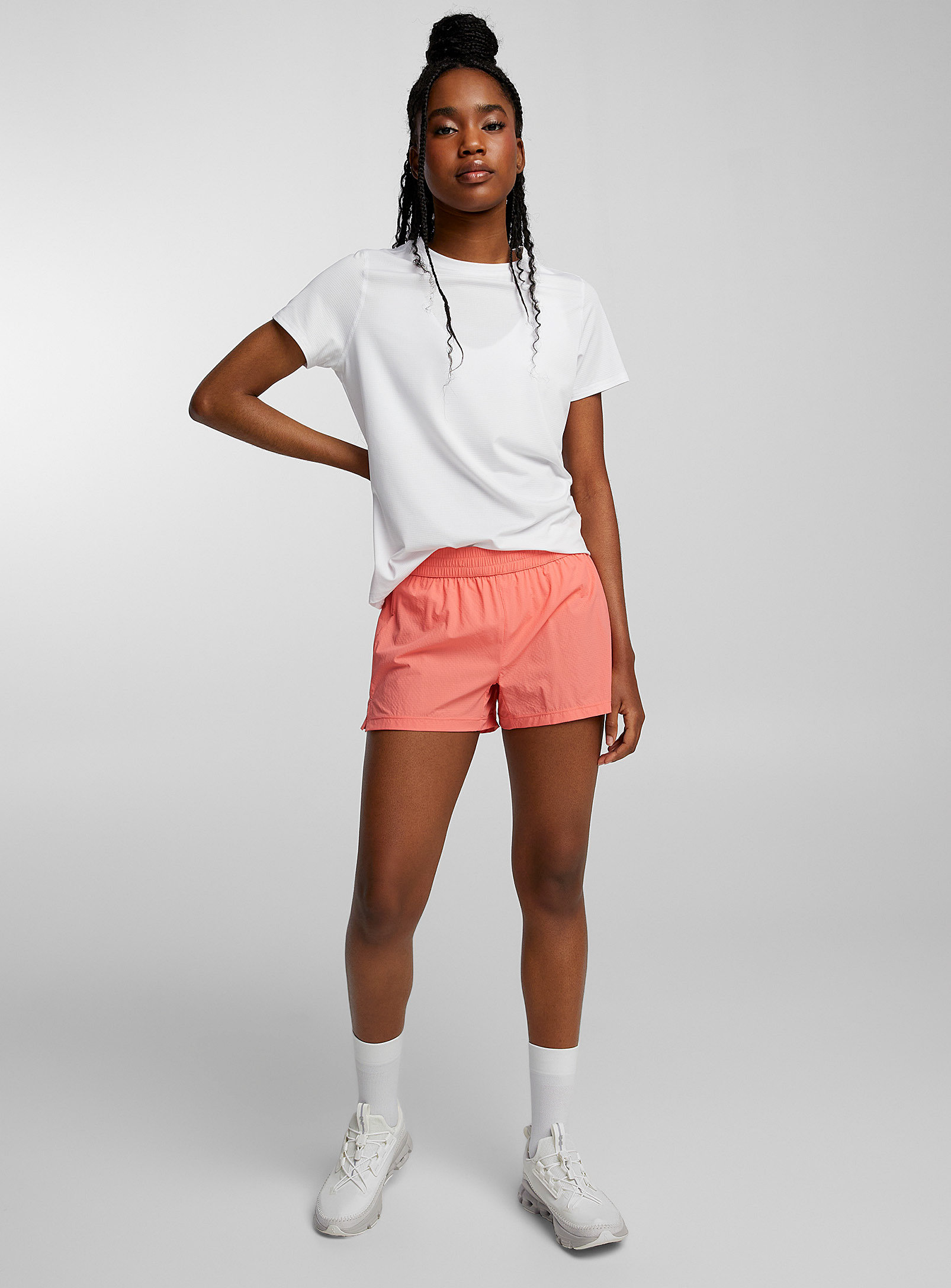 I.fiv5 Perforated Stretch Ripstop Cropped Short In Pink