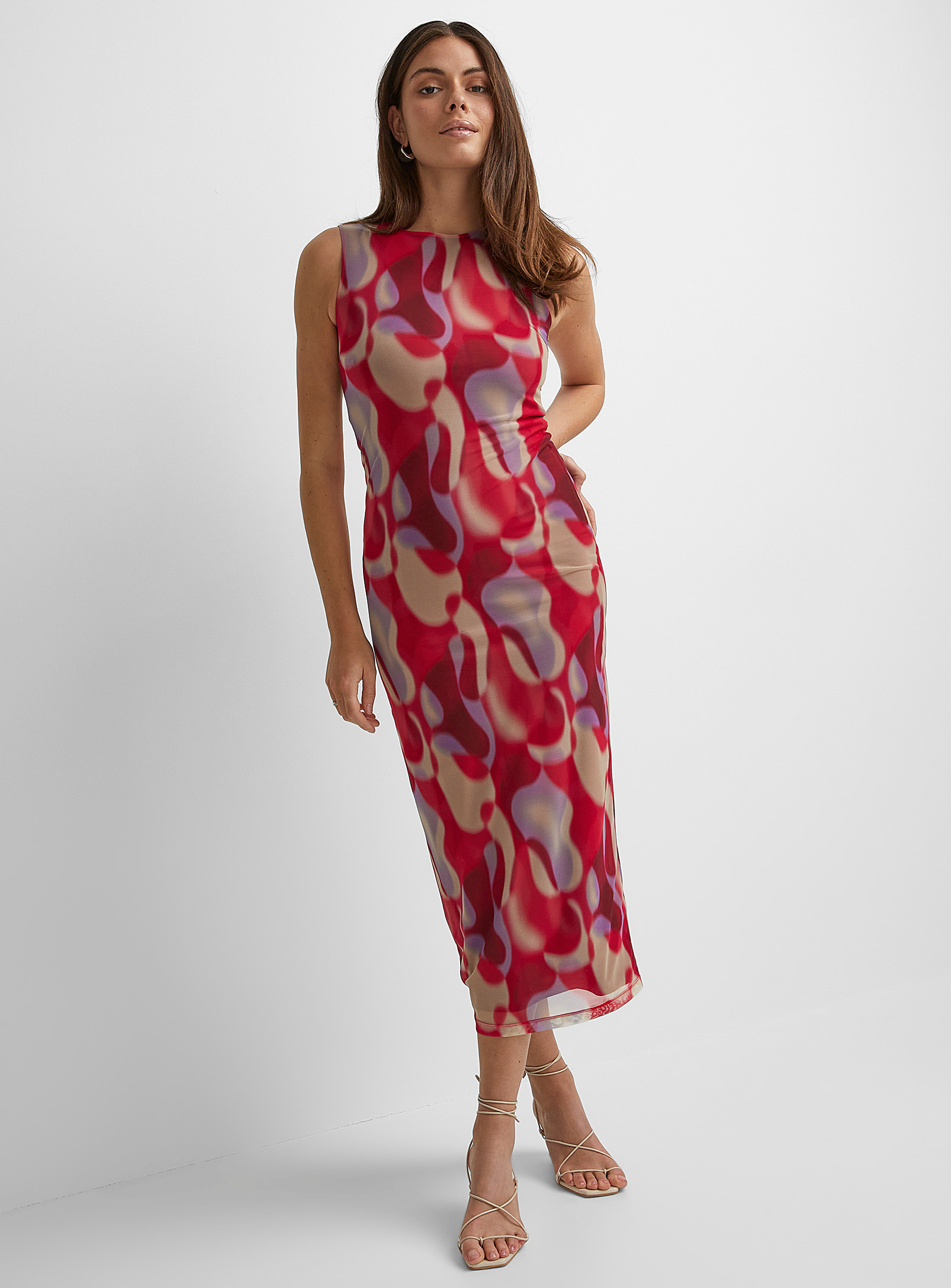Icone Sleeveless Micromesh Maxi Dress In Patterned Red